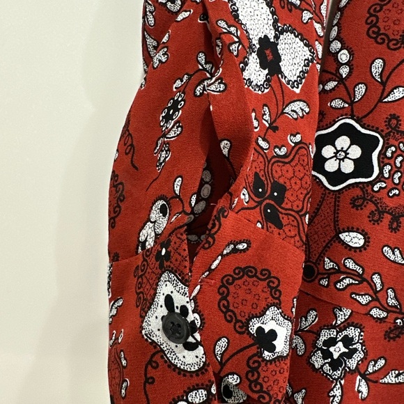 A.L.C. Randi Silk Shirt Dress Rust Red Paisley Floral (D9) - Picture 3 of 6